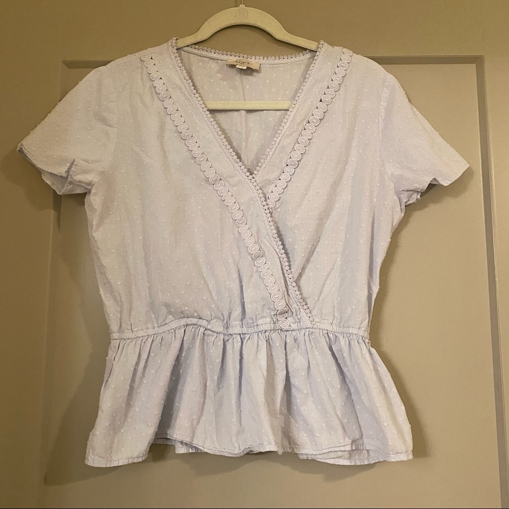 LOFT Outlet Light Blue Peplum Blouse, Size M